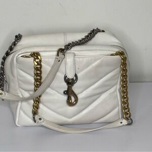 Rebecca Minkoff Edie Two-Tone Chain White Leather Shoulder Bag